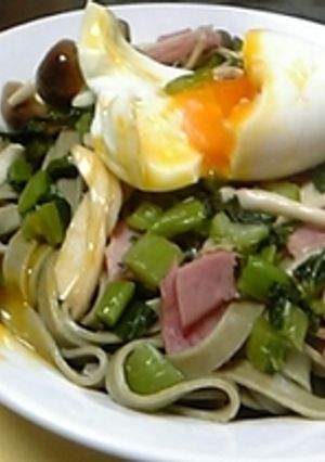 半熟卵入り♪野沢菜スパゲティー-レシピのメイン写真
