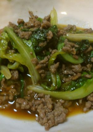 サラダ菜と挽肉のピリ辛温サラダ♪-レシピのメイン写真
