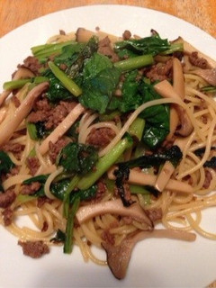 小松菜と挽き肉の和風パスタ-レシピのメイン写真
