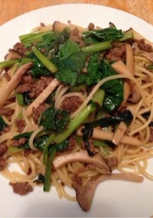 小松菜と挽き肉の和風パスタ-レシピのメイン写真