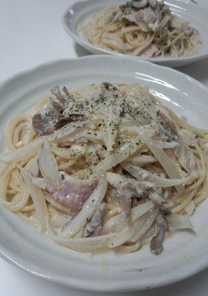 舞茸とベーコンの濃厚豆乳クリームパスタ-レシピのメイン写真