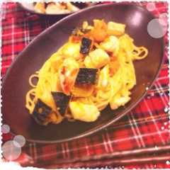 รูปของ 和風☆かぼちゃと鶏肉の塩麹パスタ♡