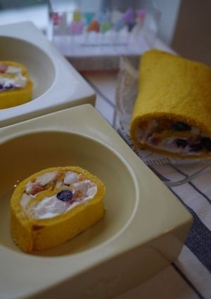 わんこの南瓜のフルーツロールケーキ-レシピのメイン写真