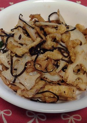 蓮根と油揚げの塩昆布炒め-レシピのメイン写真