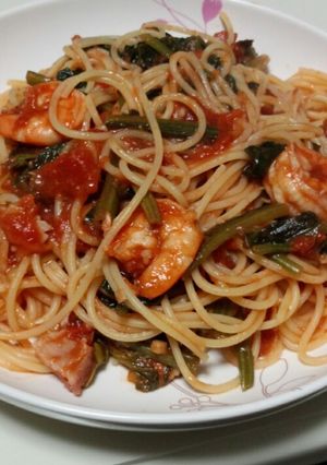 海老ベーコンほうれん草のトマトパスタ☆-レシピのメイン写真