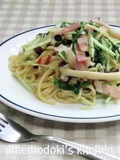 きのこ、ベーコン、水菜の和風パスタ-レシピのメイン写真