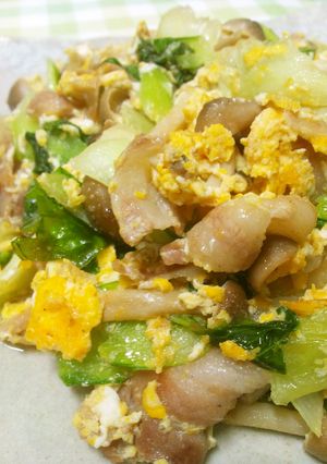 チンゲン菜と豚バラの玉子炒め-レシピのメイン写真