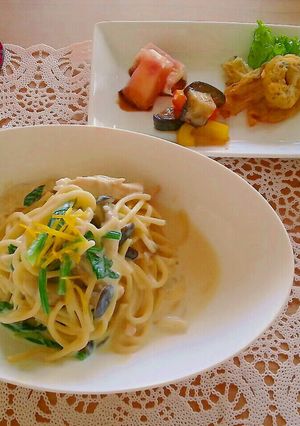 簡単ヘルシー鶏と茸の柚子豆乳冬パスタ-レシピのメイン写真