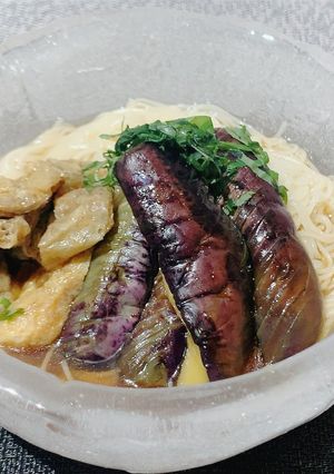 さっぱり！ナスと油揚げの焼き浸しそうめん-レシピのメイン写真