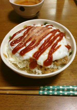 ケチャップで！キャベツ納豆卵丼-レシピのメイン写真