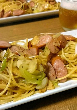 ウインナーとネギの焦がし醤油パスタ-レシピのメイン写真
