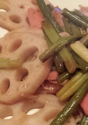 スパムとれんこんとニンニクの芽の甘酢炒め-レシピのメイン写真