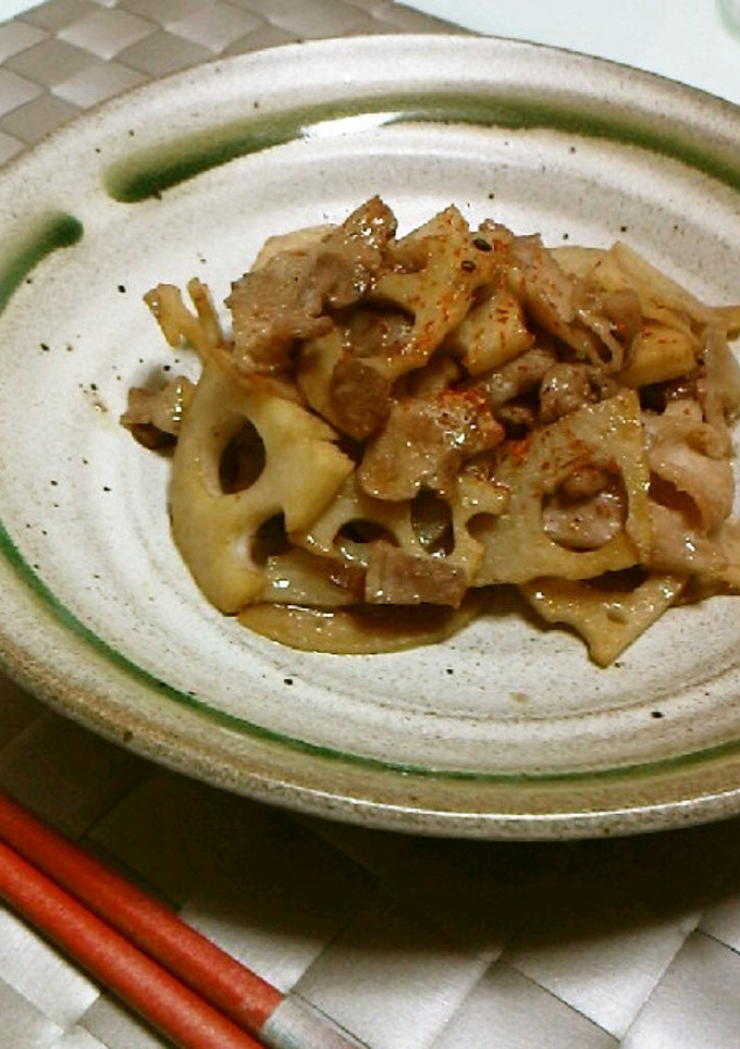 れんこんと豚肉の甘辛炒め-レシピのメイン写真