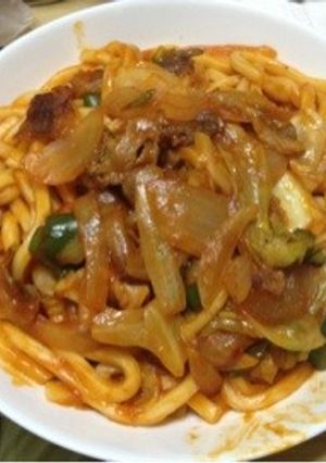 私の家のナポリタン風焼うどん！-レシピのメイン写真