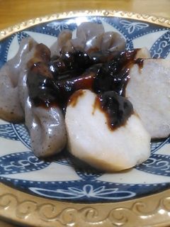 手綱こんにゃくと里芋の煮物みそだれ-レシピのメイン写真