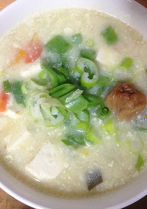 ガツと根菜の酒粕豆乳豆腐うどん 葱梅干添-レシピのメイン写真