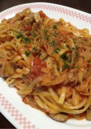 ツナと茸のトマトクリームフィットチーネ-レシピのメイン写真