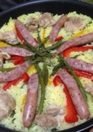 フライパンで！チキンとソーセージパエリア-レシピのメイン写真