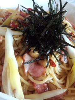なめこ入りネギとベーコンの和風パスタ-レシピのメイン写真