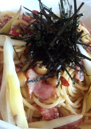 なめこ入りネギとベーコンの和風パスタ-レシピのメイン写真
