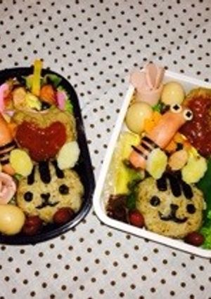 リスとトンボとハンバーグ簡単秋キャラ弁-レシピのメイン写真