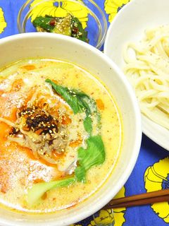 レンジで豆乳スープの坦々つけうどん-レシピのメイン写真