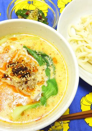 レンジで豆乳スープの坦々つけうどん-レシピのメイン写真
