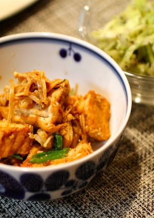 厚揚げのエノキとネギの胡麻味噌炒め-レシピのメイン写真
