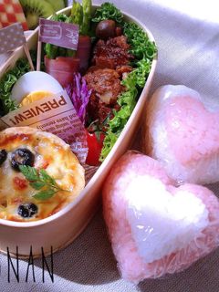 大人 キャラ弁Wハート弁当 バレンタイン-レシピのメイン写真