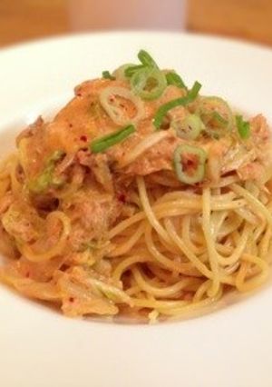 カルボナーラ風キムチとツナのクリームスパ-レシピのメイン写真