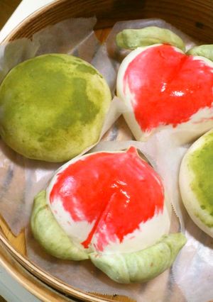 桃饅頭　と　抹茶万寿-レシピのメイン写真