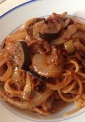 ツナとなすと玉ねぎのナポリタン-レシピのメイン写真