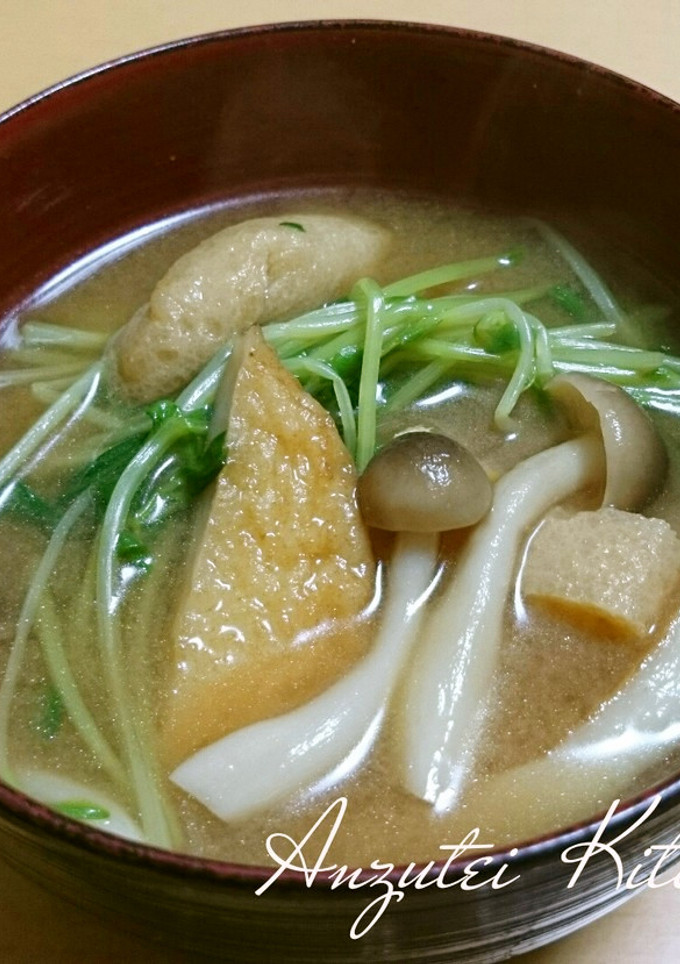 豆苗と揚げ天のお味噌汁-レシピのメイン写真