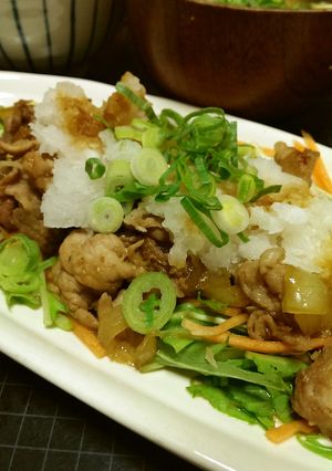 大根おろしでヘルシー！豚こまの生姜焼き-レシピのメイン写真