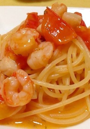 トマトとシーフードのバター風味パスタ-レシピのメイン写真