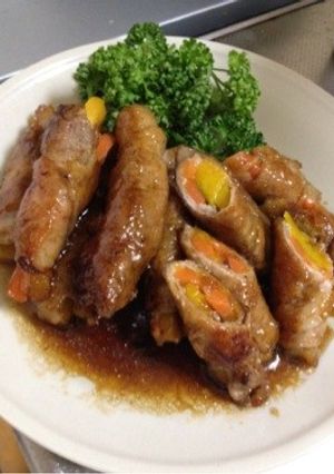 彩野菜の豚ロース肉巻き☆かぼちゃと人参版-レシピのメイン写真