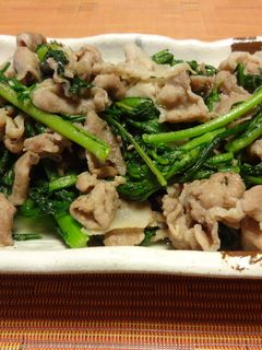 ぱぱっと♪豚肉と春菊の柚子胡椒炒め-レシピのメイン写真