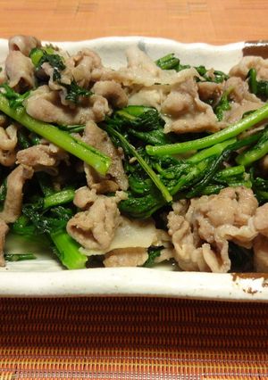 ぱぱっと♪豚肉と春菊の柚子胡椒炒め-レシピのメイン写真