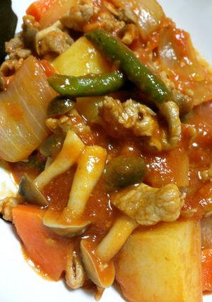 フライパンで☆たっぷり野菜と豚のトマト煮-レシピのメイン写真