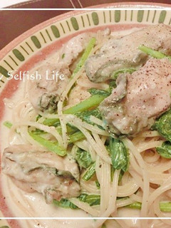 牡蠣と春菊の豆乳クリームパスタ-レシピのメイン写真