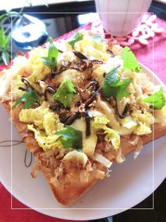 白菜の塩昆布おかかトースト-レシピのメイン写真
