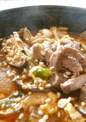 辛くて熱い！ヤギ肉のユッケジャンスープ！-レシピのメイン写真