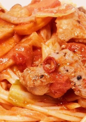 まこもたけとチキンのトマトパスタ-レシピのメイン写真