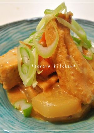 手羽中と厚揚げと大根の胡麻味噌煮-レシピのメイン写真
