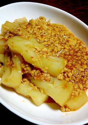手綱こんにゃくの鶏そぼろ辛味噌煮-レシピのメイン写真
