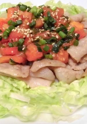 ご飯が進む♪豚バラの香味トマトソースがけ-レシピのメイン写真