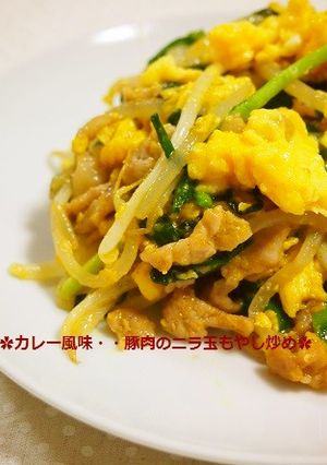 簡単！カレー風味♡豚肉のニラ玉もやし炒め-レシピのメイン写真