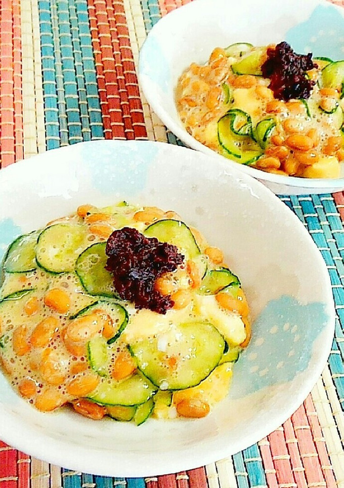 とろりん半熟卵ときゅうりの納豆あえ♪-レシピのメイン写真