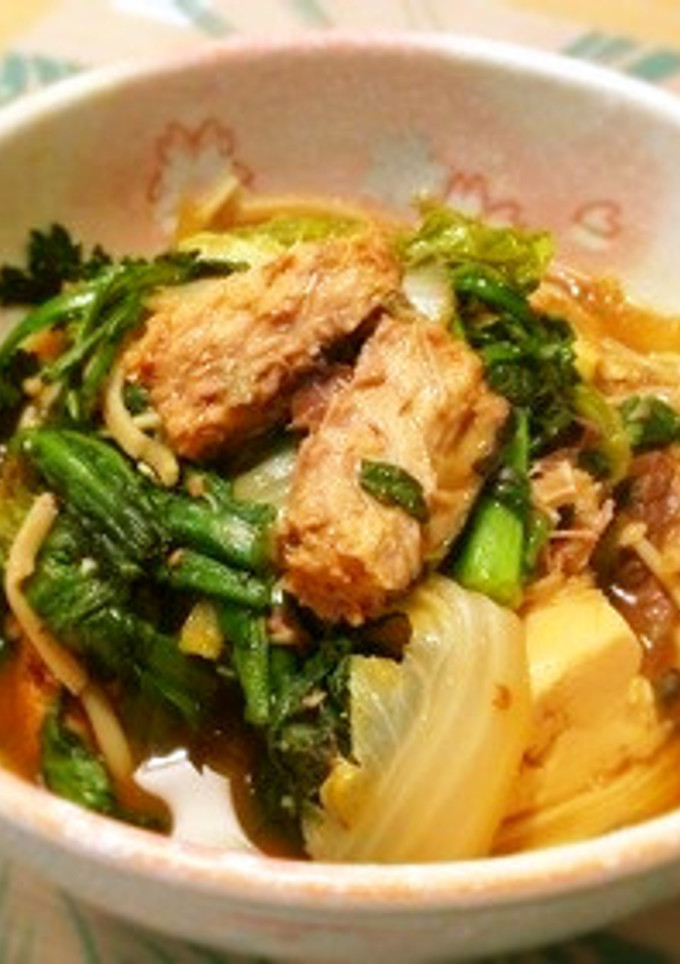 包丁いらずサバ缶一人鍋 簡単 ダイエット-レシピのメイン写真