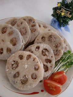 れんこんの豚ひき肉挟み揚げ-レシピのメイン写真